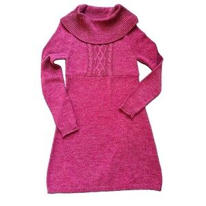 Mudd Women's Purple Cable Knit Cowl Neck Sweater Dress Long Sleeve Short XL